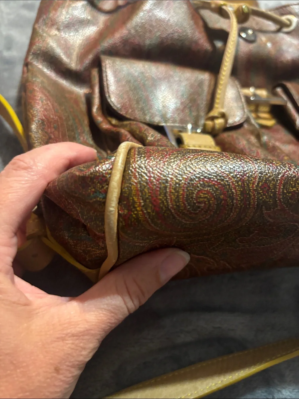 Etro Brown Paisley Drawstring Backpack with Tan Trim